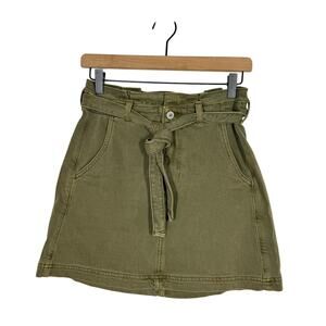 American Eagle Mini Skirt Size 4 Army Green Belted Paperbag Waist High Rise
